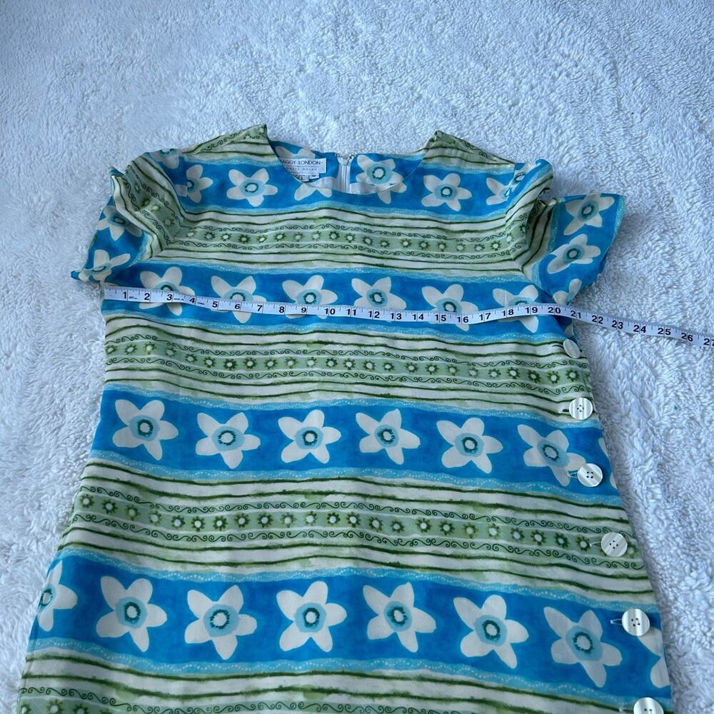 Maggy London Silk Floral Maxi Dress Women 12 Tropical Blu/Yellow Vacation Resort - Picture 3 of 5
